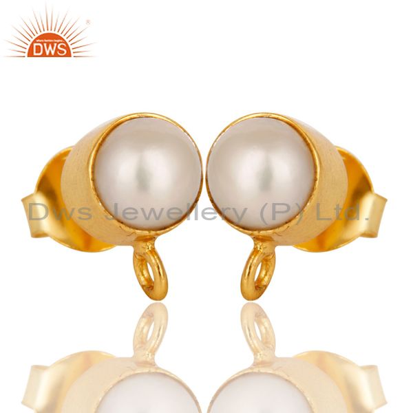Exporter Handmade Traditional Pearl Stud Earrings with 18k Gold Plated Sterling Silver