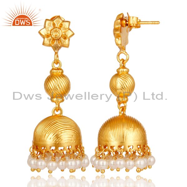 Exporter Traditional Jhumka Earrings with 18k Gold Plated Sterling Silver & Pearl