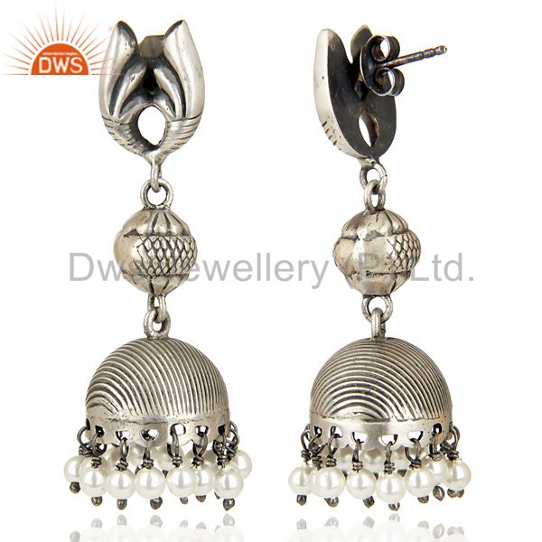 Exporter Stunning Oxidized 925 Sterling Silver Traditional Jhumka Earrings Gift Jewelry