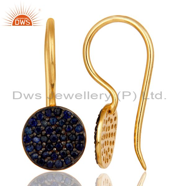 Exporter 18k Gold Plated Sterling Silver Pin Drop Design Earrings with Blue Sapphire