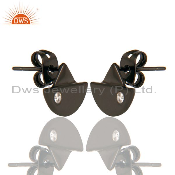 Exporter Black Oxidized 925 Sterling Silver Handmade White Zirconia Studs Earrings