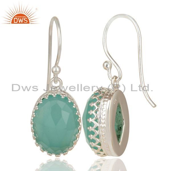 Exporter Handmade Solid 925 Sterling Silver Dyed Chalcedony Prong Set Drops Earrings