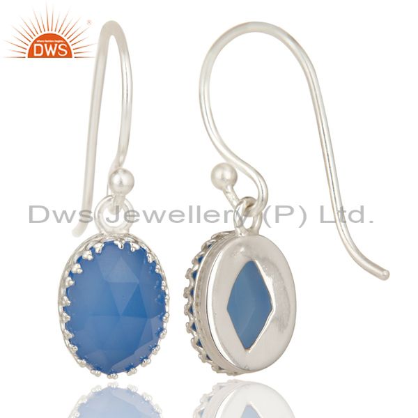 Exporter Handmade Solid 925 Sterling Silver Dyed Blue Chalcedony Drops Earrings Jewelry