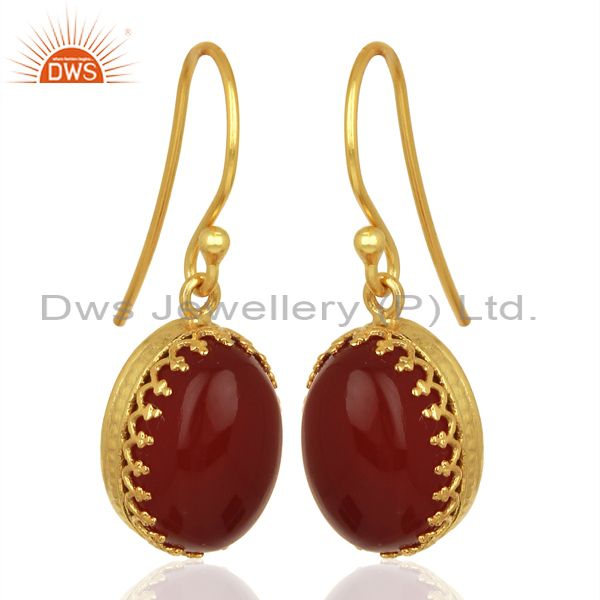 Exporter New Arrival Gold Plated Sterling Silver Carnelian Gemstone Earring