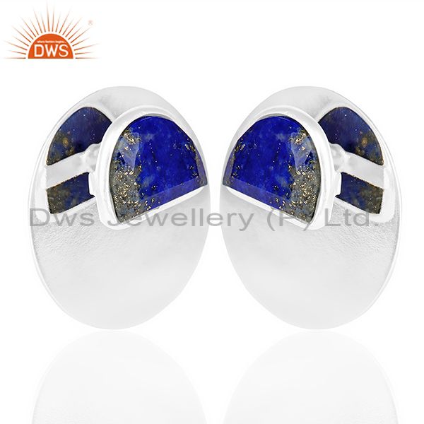 Exporter Lapis Lazuli Gemstone Stud Solid 925 Sterling Silver Earrings Jewelry