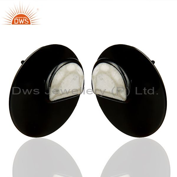 Exporter Black Oxidized 925 Sterling Silver Round Design White Howlite Studs Earrings