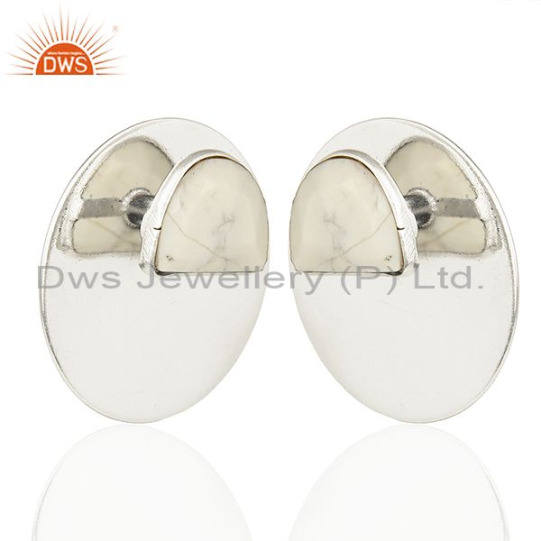 Exporter Round Soild 925 Silver White Gemstone Stud Earrings Manufacturers