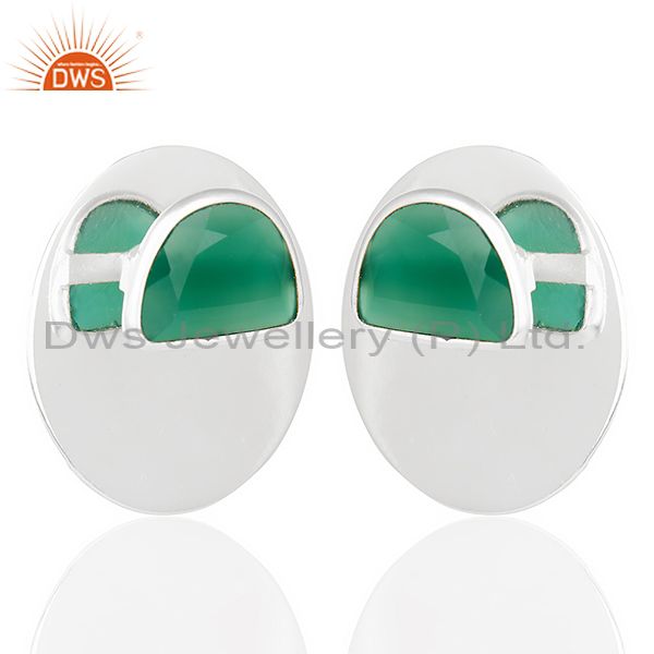 Exporter Green Onyx Gemstone Stud Solid 925 Sterling Silver Earrings Jewelry