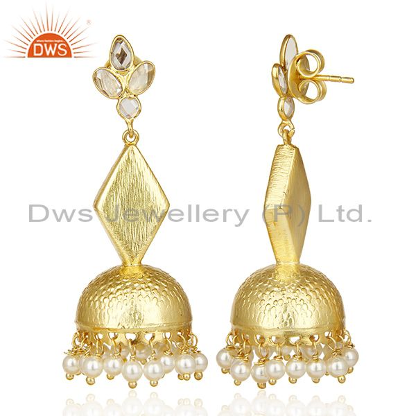 Exporter Gold Plated Silver Pearl Gemstone Traditional Earrings Manufacturer