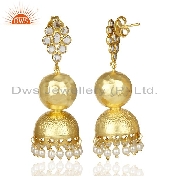 Exporter Crystal Embelished Traditional Jhumka Gold Plated Silver Long Earring