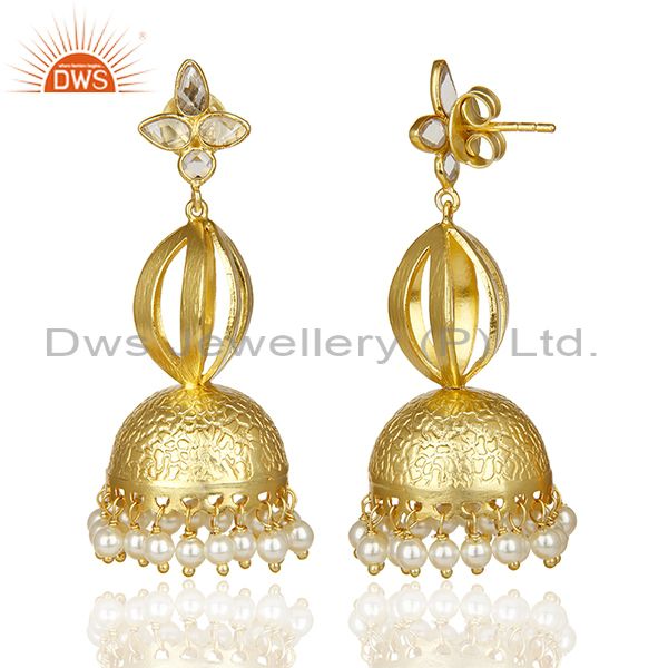Exporter Simple Gold Plated Indian Jhumka Traditional Long Silver Pearl Earring