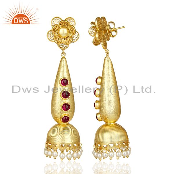 Exporter Handcrafted Traditional Gold Plated Jhumka Bridal Indian Silver Earring