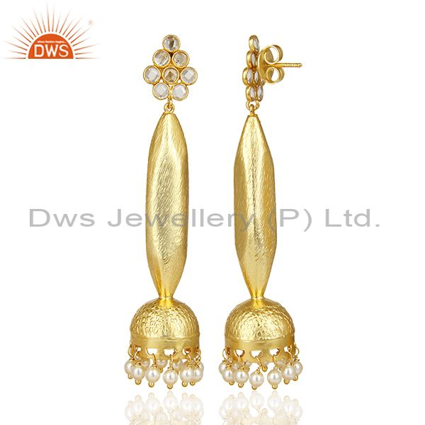 Exporter Gold Plated Pearl Oversized Long Bollywood Jhumka Silver Earring