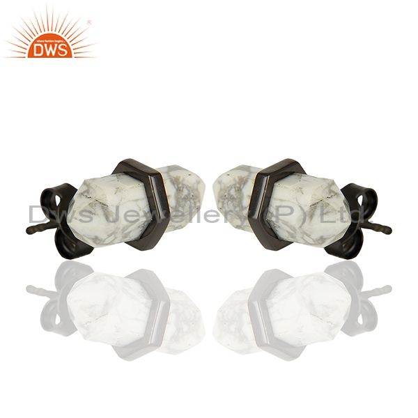 Exporter Pencil Design White Howlite Gemstone 925 Silver Stud Earrings Supplier