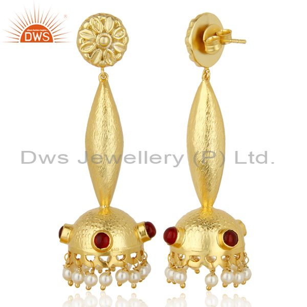 Exporter Pearl Gemstone Gold Plated Silver Traditional Wedding Earring Supplier