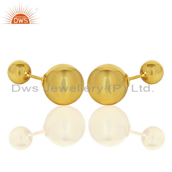 Exporter Two Ball Stud,Two Way Stud Post 14K Gold Plated Trendy Sterling Silver Earring