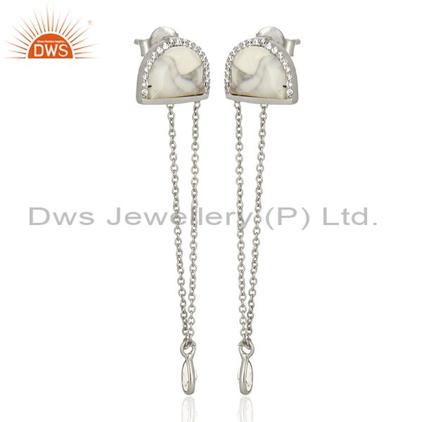 Exporter Cz Gemstone 925 Silver White Chain Earrings Manufacturer from India