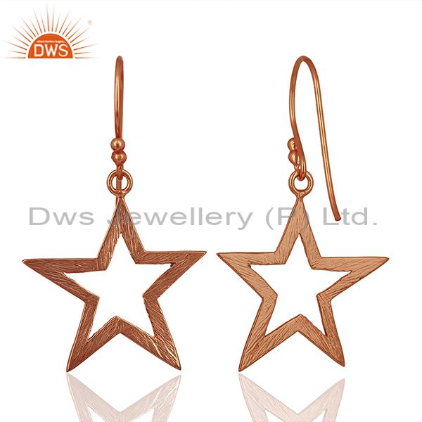 Exporter Rose Gold Plated Silver Star Designer Plain Silver Earrings Jewelry