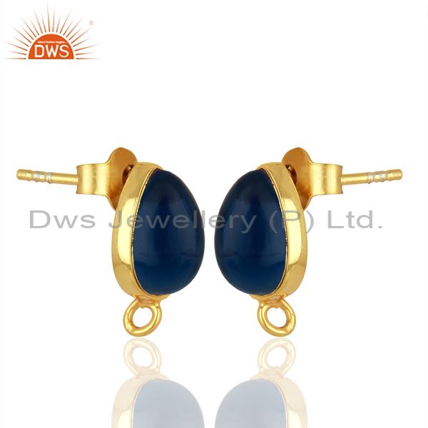 Exporter Blue Corundum Studs 18K Gold Plated 925 Sterling Silver Jewelry Finding Jewelry