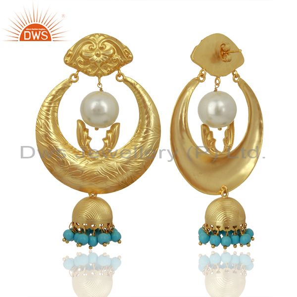 Exporter Gold Plated Silver Turquoise Gemstone Chand Bali Earrings Supplier
