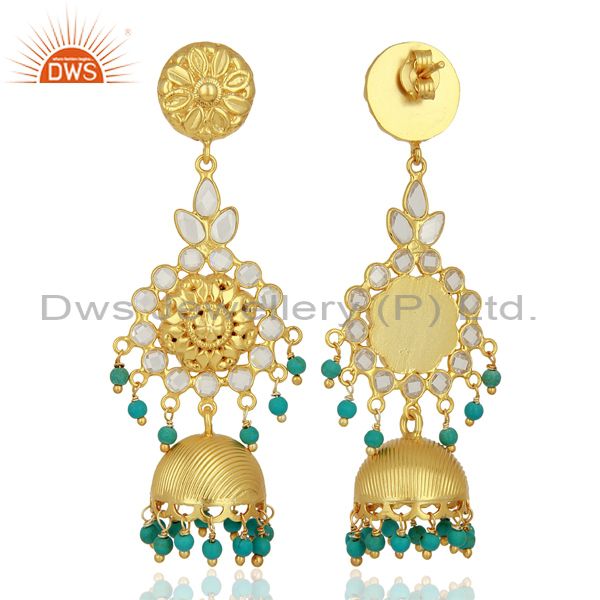 Exporter Turquoise and CZ Gemstone Gold Plated Silver Traditional Earrings