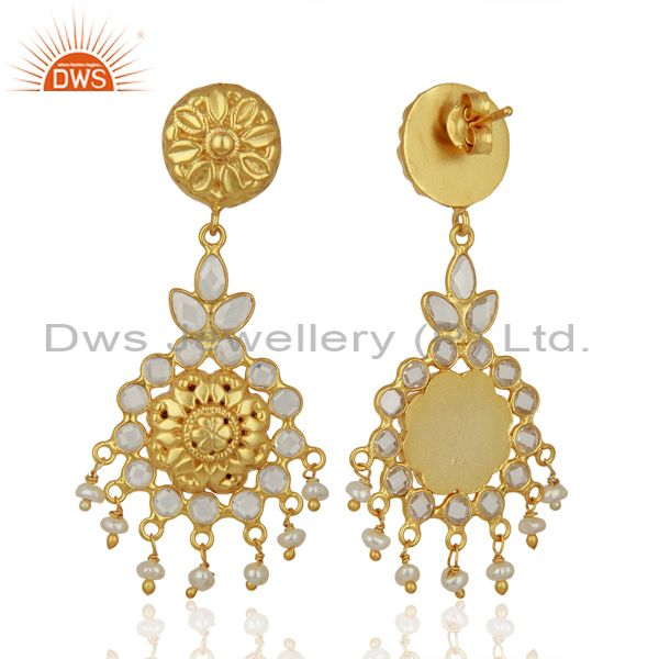 Exporter Traditional Gold Plated CZ Gemstone Silver Earring Jewelry Manufacture