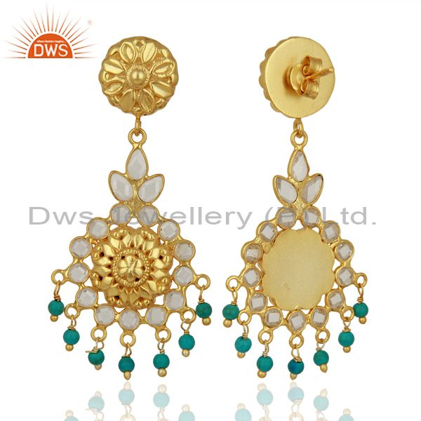 Exporter Cz Turquoise Gemstone Gold Plated Silver Earrings Jewelry Supplier