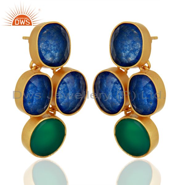 Exporter Green Onyx and Blue Aventurine Gemstone 925 Silver Earrings Supplier