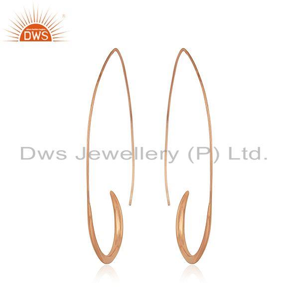 Exporter Rose Gold Plated 925 Silver Simple Wire Hoop Earrings Manufacturer of Jewelry