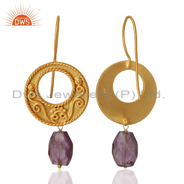 Exporter Gold Plated Silver Natural Amethyst Gemstone Earrings Manufacturer