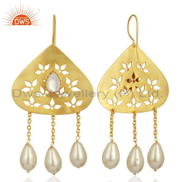 Exporter Natural Pearl Gemstone Silver Gold Plated Designer Earrings Supplier