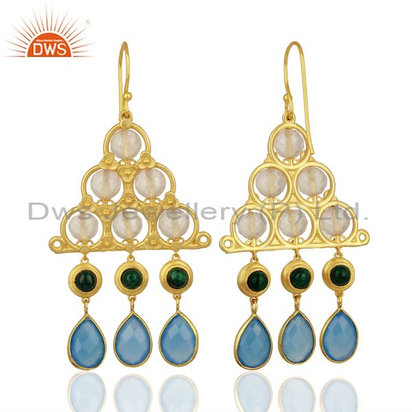 Exporter Designer Blue Chalcedony Gemstone 925 Silver Earrings Jewelry Supplier
