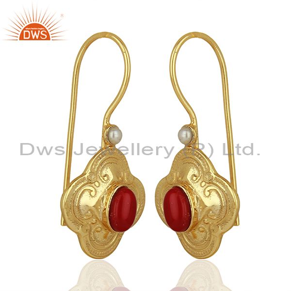 Exporter Coral Gemstone Gold Plated Silver Womens Earrings Jewelry Supplier