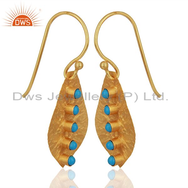 Exporter Turquoise Gemstone Gold Plated 925 Silver Drop Earrings Manufacturer