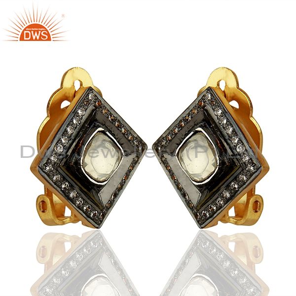 Exporter Crystal Quartz and CZ Gold Plated Silver Stud Clip Earrings Supplier
