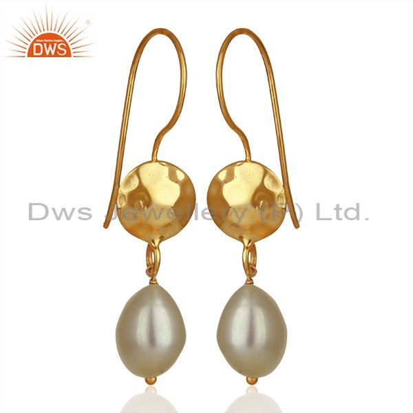 Exporter Designer Gold Plated 925 Silver Pearl Gemstone Drop Earrings Supplier