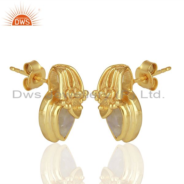 Exporter Designer Gold Plated 925 Silver Moonstone Stud Earrings Suppliers