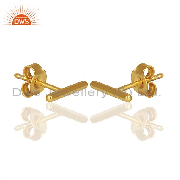 Exporter Solid Sterling Silver Gold Plated Bar Stud Earrings Manufacturers