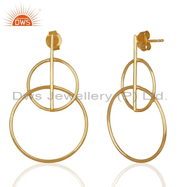 Exporter Handmade Plain 925 Silver Gold Plated Simple Earrings Supplier