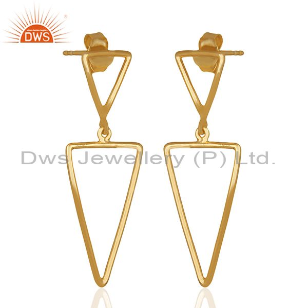 Exporter Multi Tirangle Design 925 Silver Gold Plated Dangle Earrings Jewelry