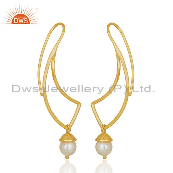 Exporter 2017 New Designer 925 Silver Gold Plated Pearl Earrings Wholesale