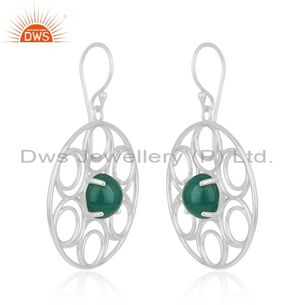Indian Manufacturer of Fine Sterling Silver Green Onyx Gemstone Party Wear Beautiful Earrings