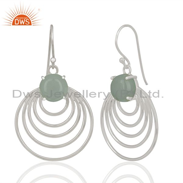 Manufacturer of Aqua Chalcedony Gemstone 92.5 Silver Dangle Earrings Jewellery