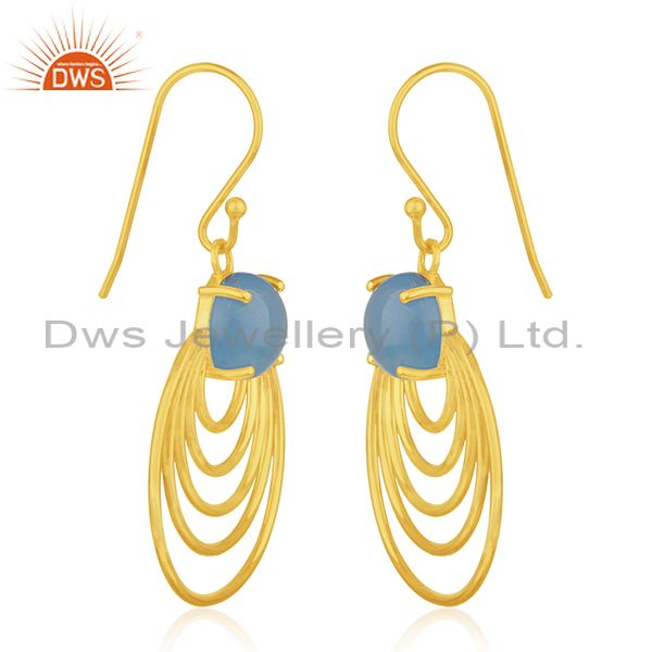 Wholesale Sterling Silver Blue Chalcedony Gold Plated Designer Earrings Jewelry for Girls