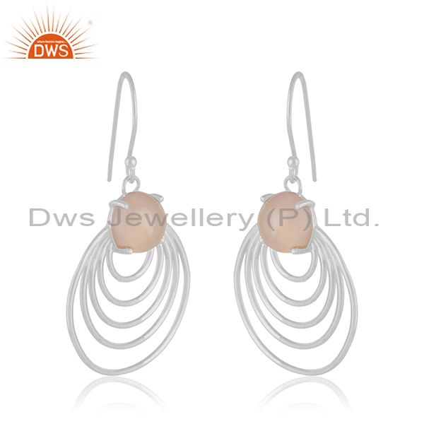 Supplier of Rose Chalcedony Gemstone 925 Sterling Silver Drop Earrings Manufacturer India