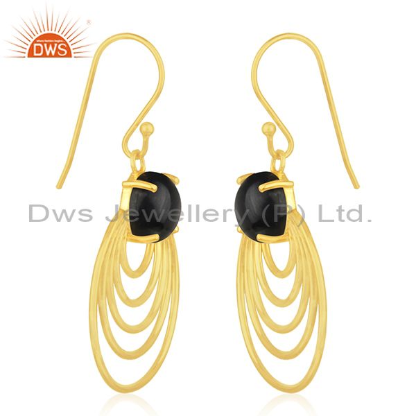 Supplier of Gold Plated 925 Silver Designer Black Onyx Gemstone Dangle Earrings Manufacturer