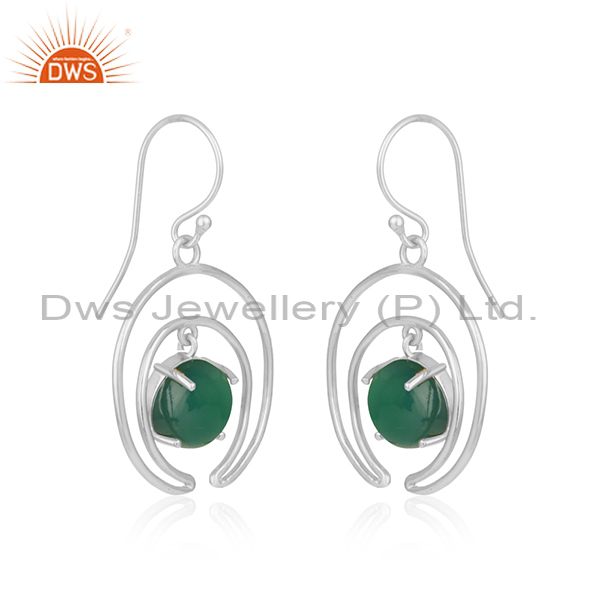 Indian Supplier of Designer Moon Design Green Onyx Gemstone Fine 925 Silver Earrings