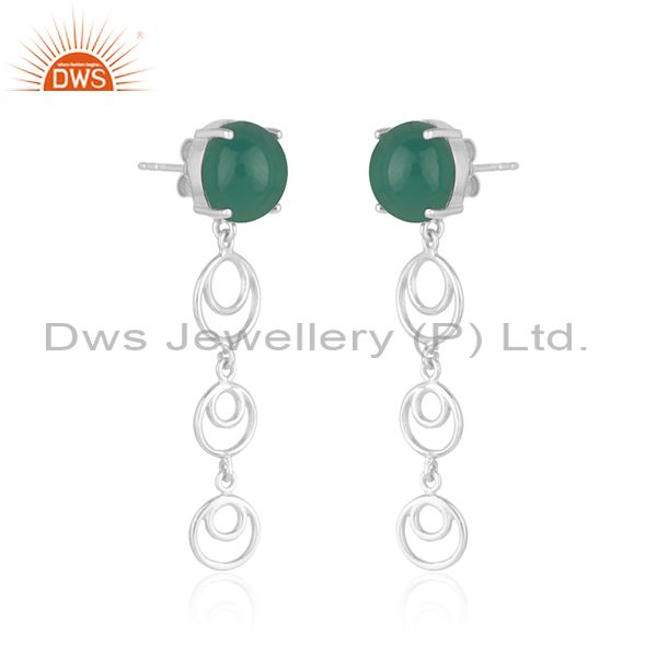 Indian Manufacturer of Best Selling Fine Sterling Silver Green Onyx Gemstone Designer Earring