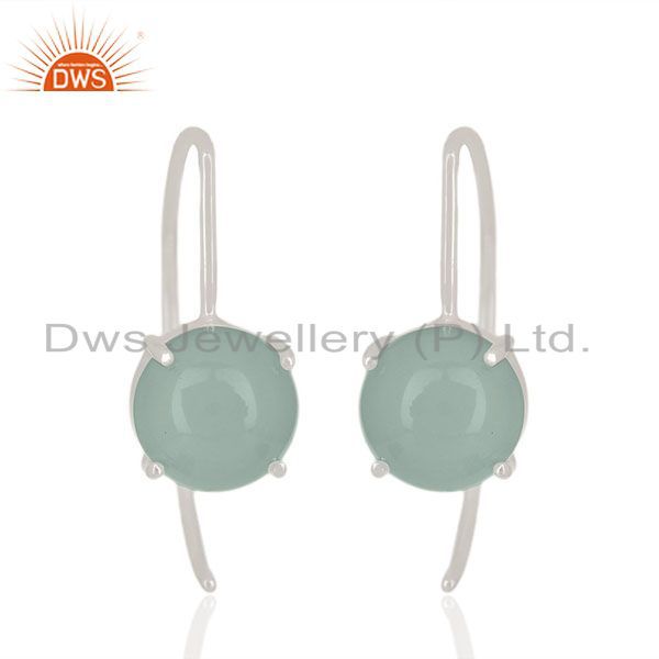 Wholesale Aqua Chalcedony Gemstone New Designer White Sterling Silver Drop Earring Jewelry
