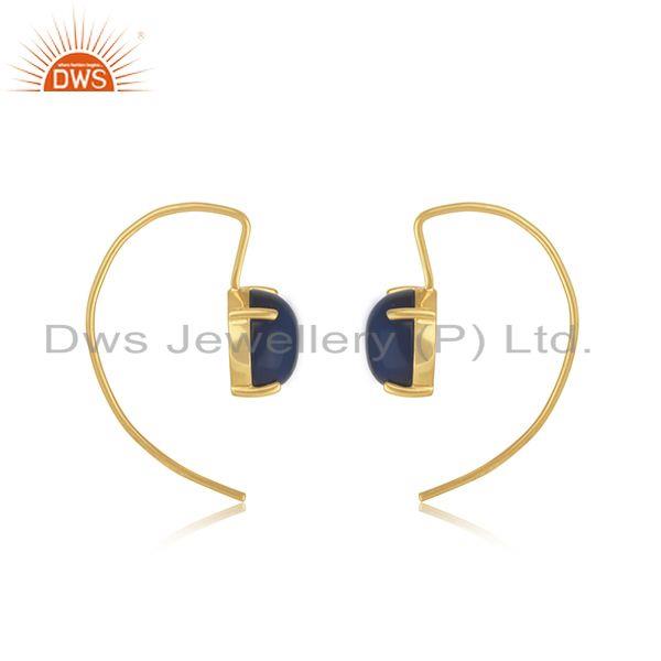 Wholesale Blue Corundum Gemstone Gold Plated 925 Silver Earring Jewelry Supplier